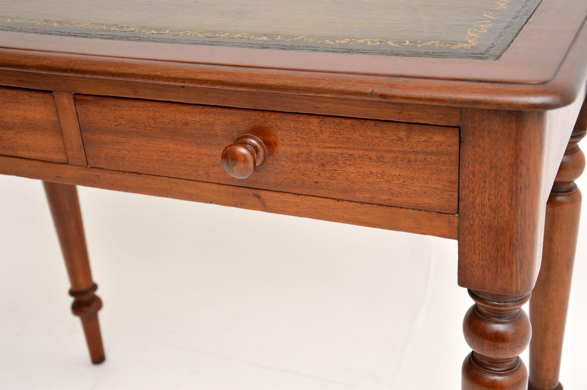 19th Century Antique Victorian Mahogany and Leather Writing Table