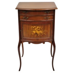 Antique Victorian Mahogany Lift Top Inlaid Nightstand Sewing Stand Side Table