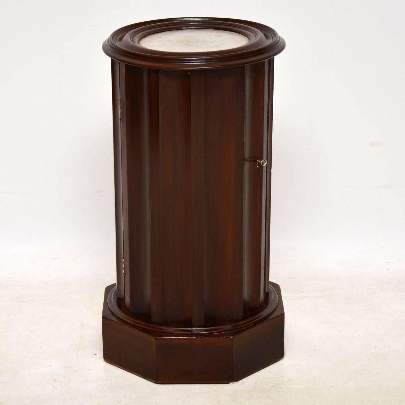 English Antique Victorian Mahogany Marble-Top Cylindrical Pot Cupboard