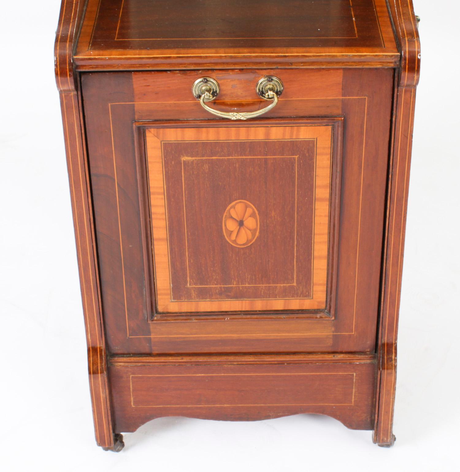 Antique Victorian Mahogany & Marquetry Coal Box Purdonium 19th Century In Good Condition In London, GB