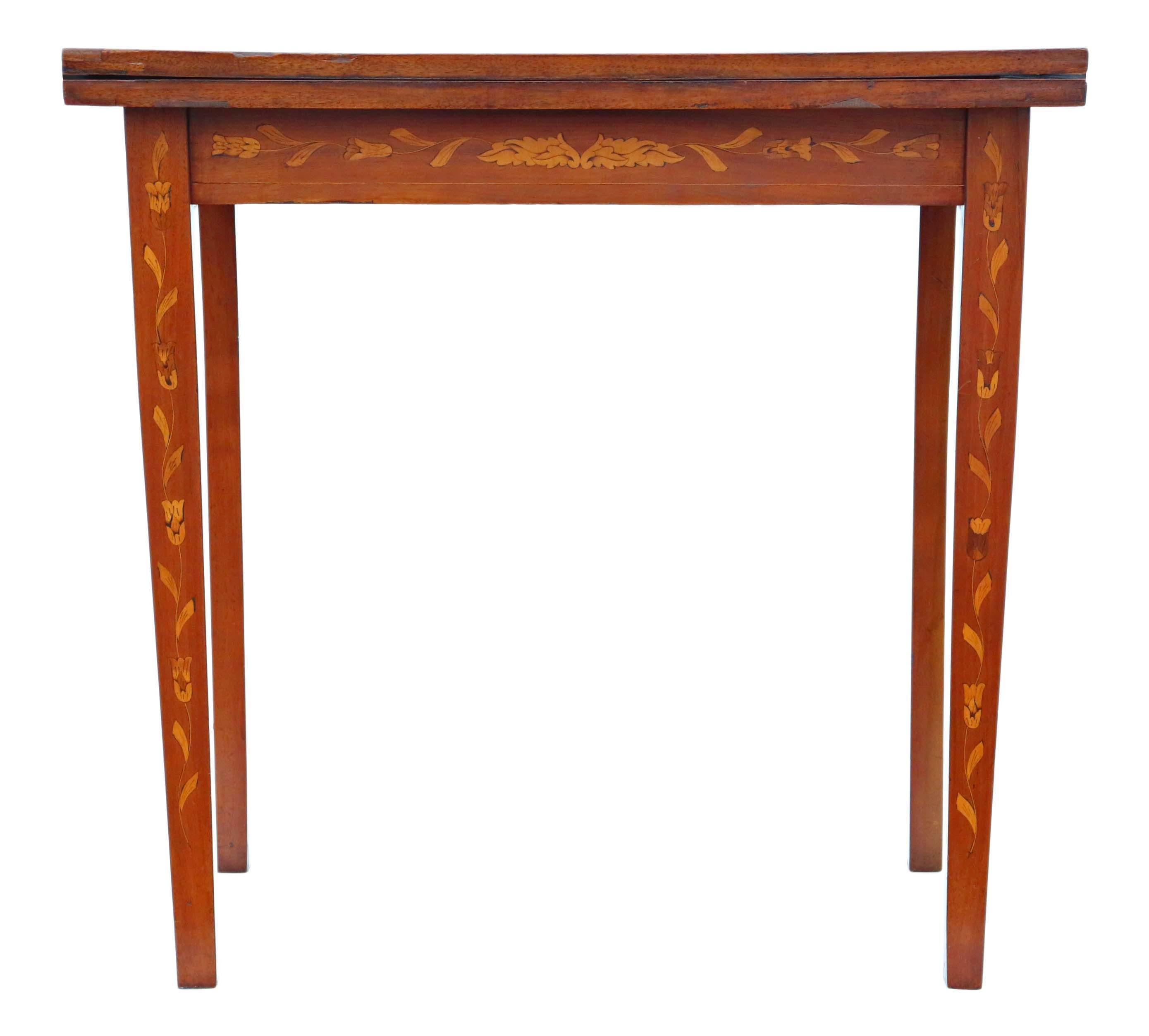 Antique Victorian 19th century fine quality mahogany marquetry folding card table 19th century, that would also make a charming console table.

This is a lovely table, that is full of age, charm and character.

No loose joints and no