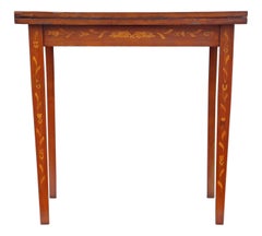 Antique Victorian Mahogany Marquetry Folding Card Console Table
