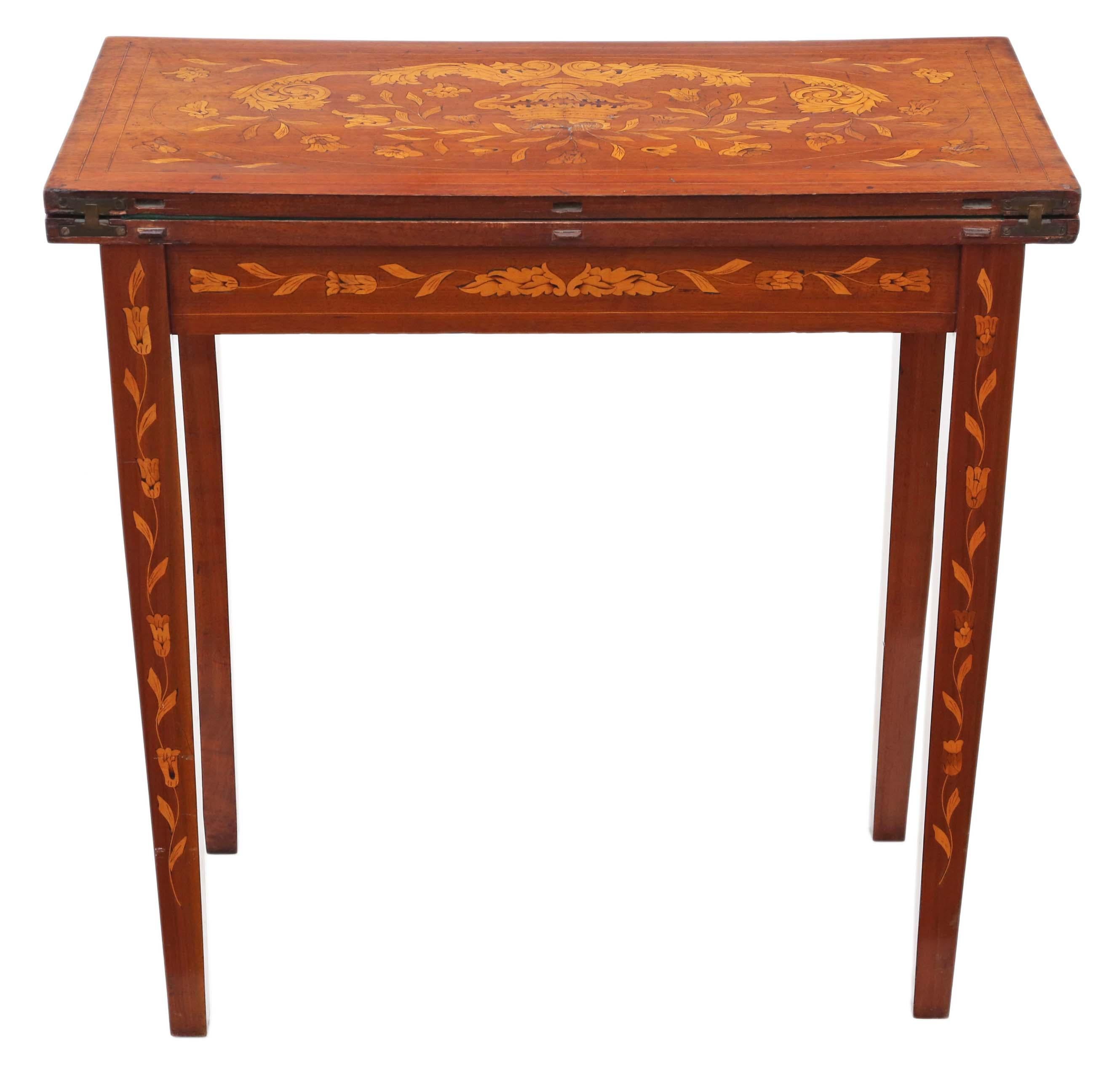 Antique Victorian Mahogany Marquetry Folding Card Console Table  For Sale 1