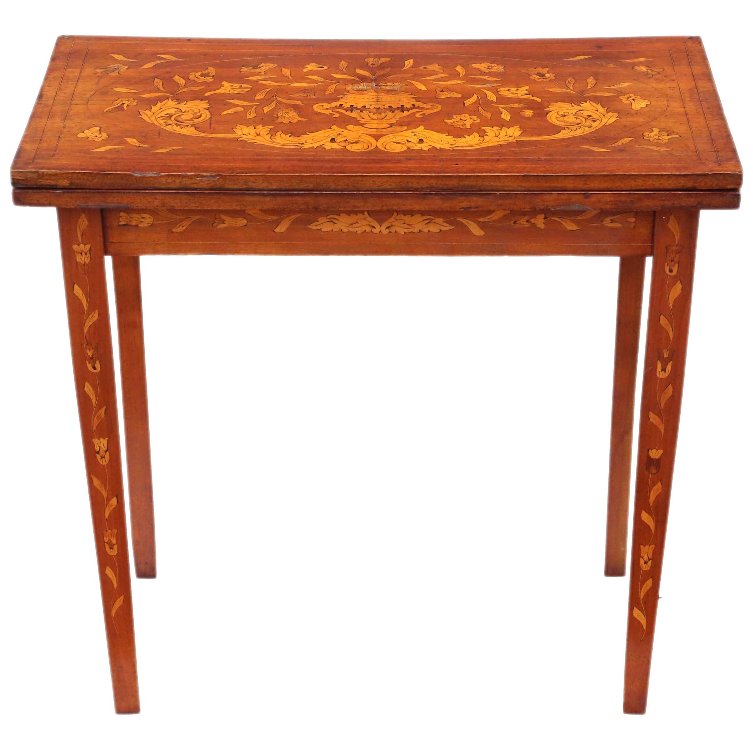 Antique Victorian Mahogany Marquetry Folding Card Console Table  For Sale