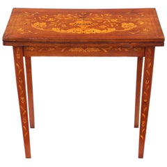 Antique Victorian Mahogany Marquetry Folding Card Console Table 