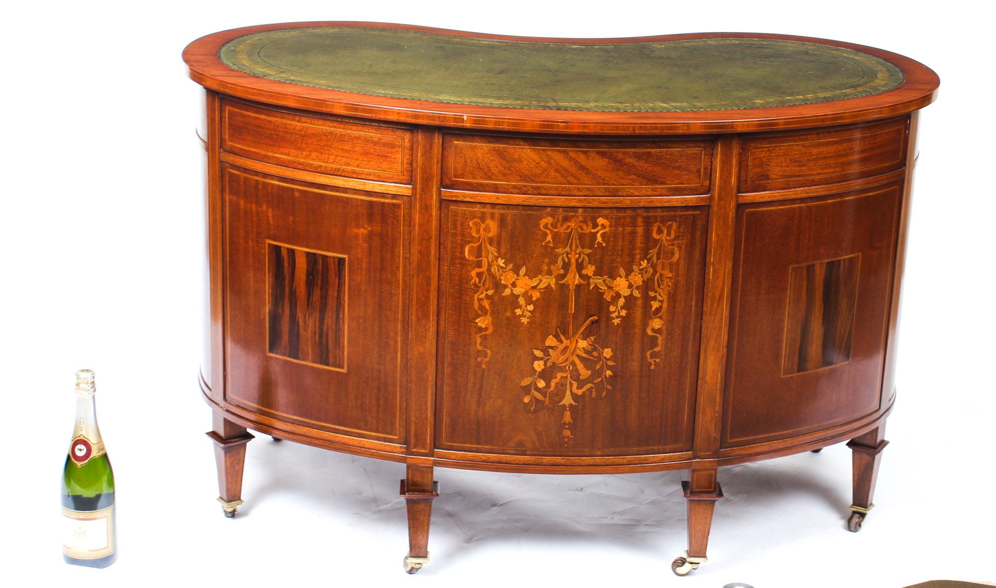 Antique Victorian Mahogany Marquetry Kidney Shaped Desk 19th Century 13