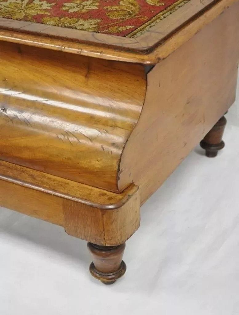 19th Century Antique Victorian Mahogany & Needlepoint Chamber Pot Commode Bedside Step Stool