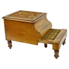 Antique Victorian Mahogany & Needlepoint Chamber Pot Commode Bedside Step Stool