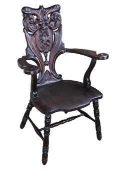 Antique Victorian Mahogany Northwind Face Parlor Throne Armchair 41"