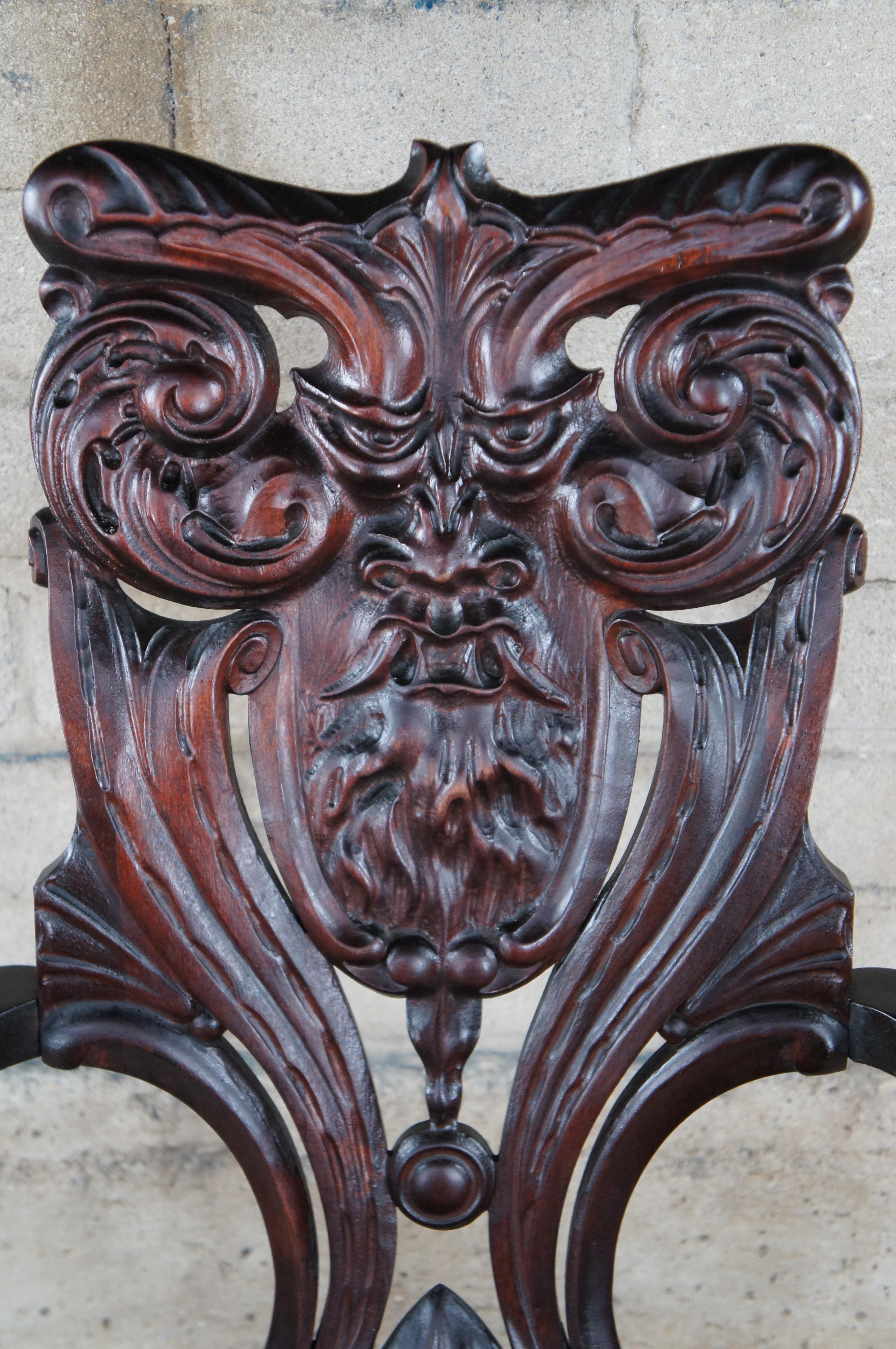 19th Century Antique Victorian Mahogany Northwind Face Parlor Throne Armchair 41