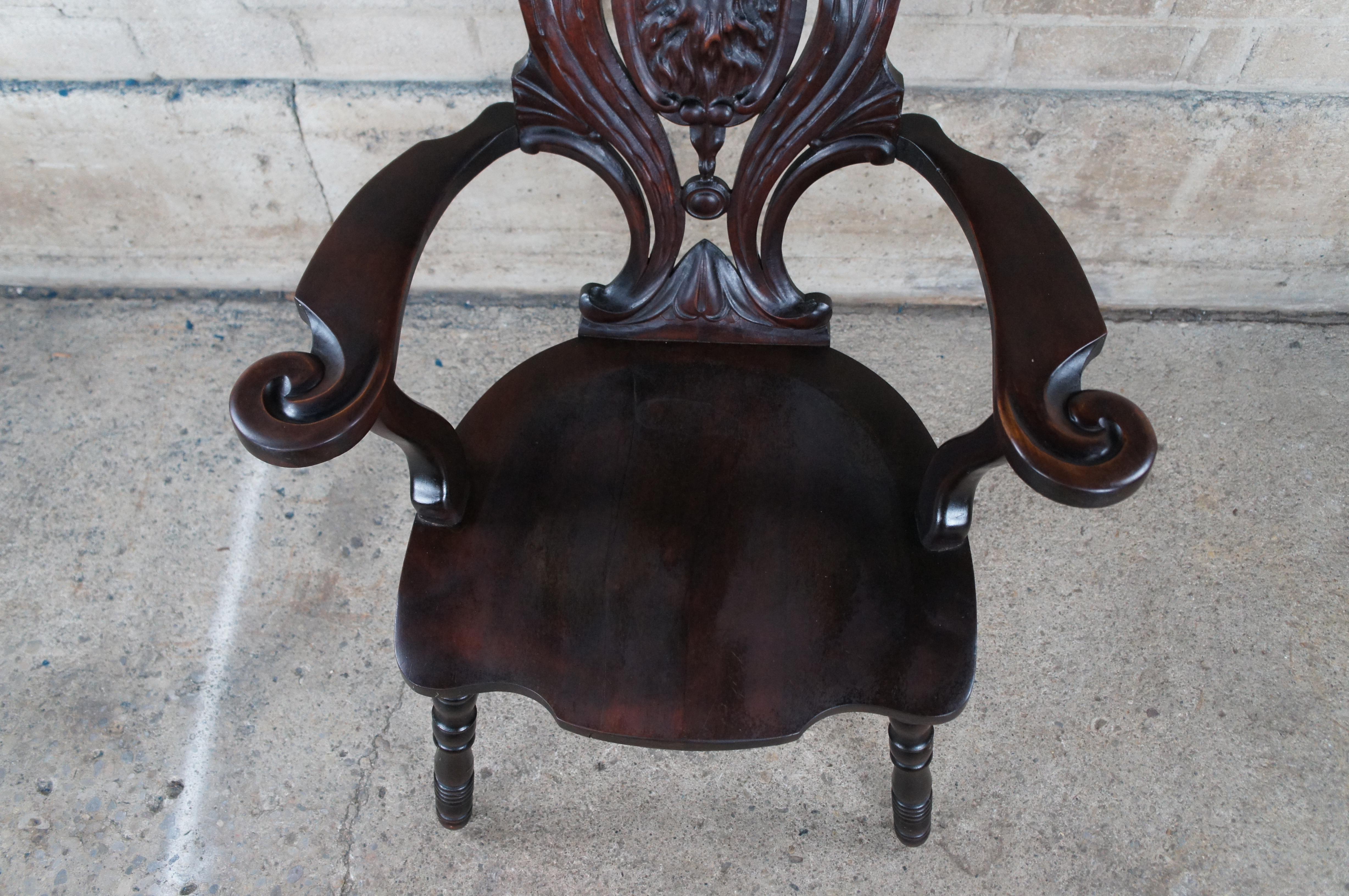 Antique Victorian Mahogany Northwind Face Parlor Throne Armchair 41