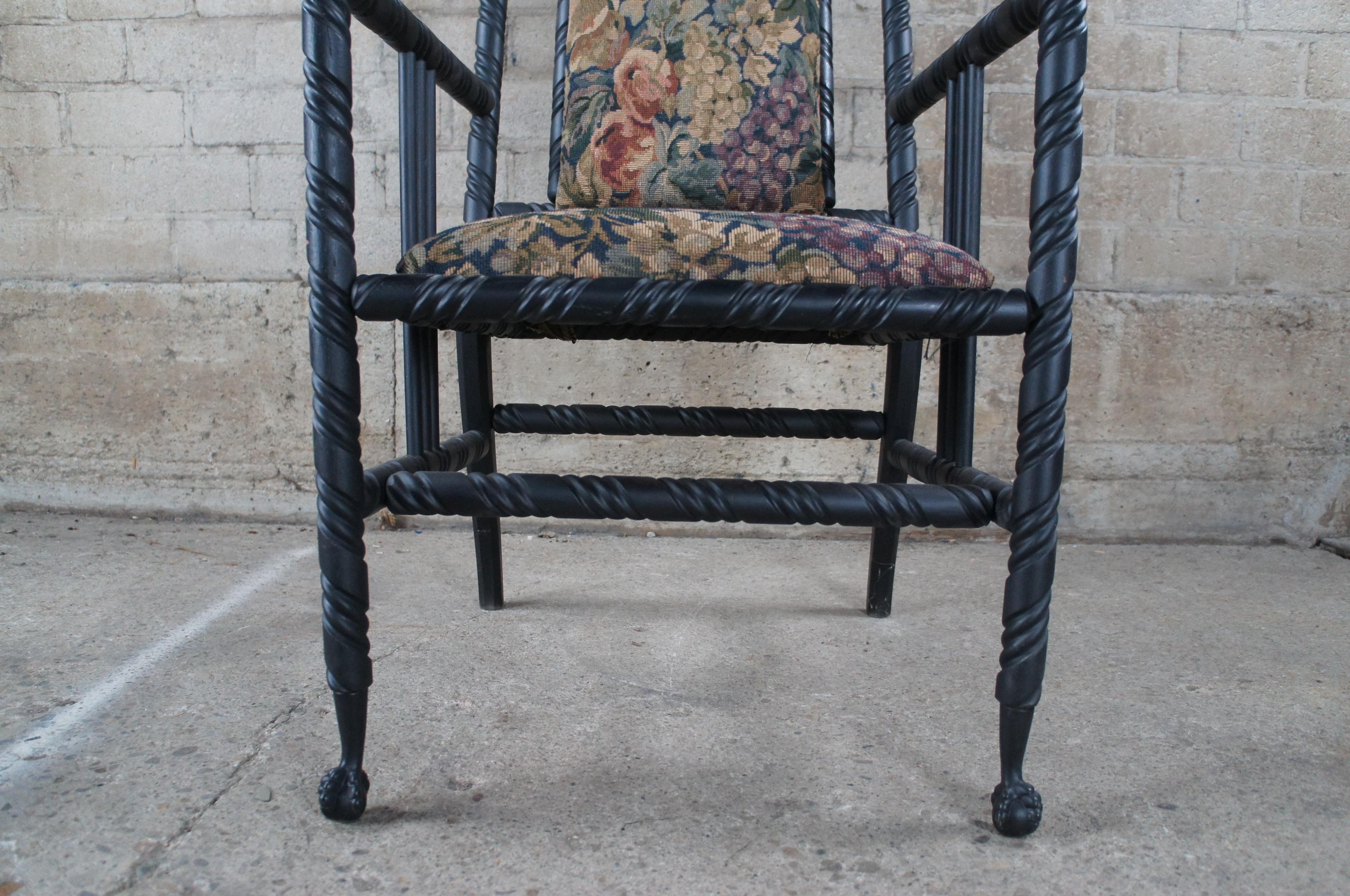 Antique Victorian Mahogany Painted Hunzinger Barley Twist Arm Chair Ball & Claw For Sale 5