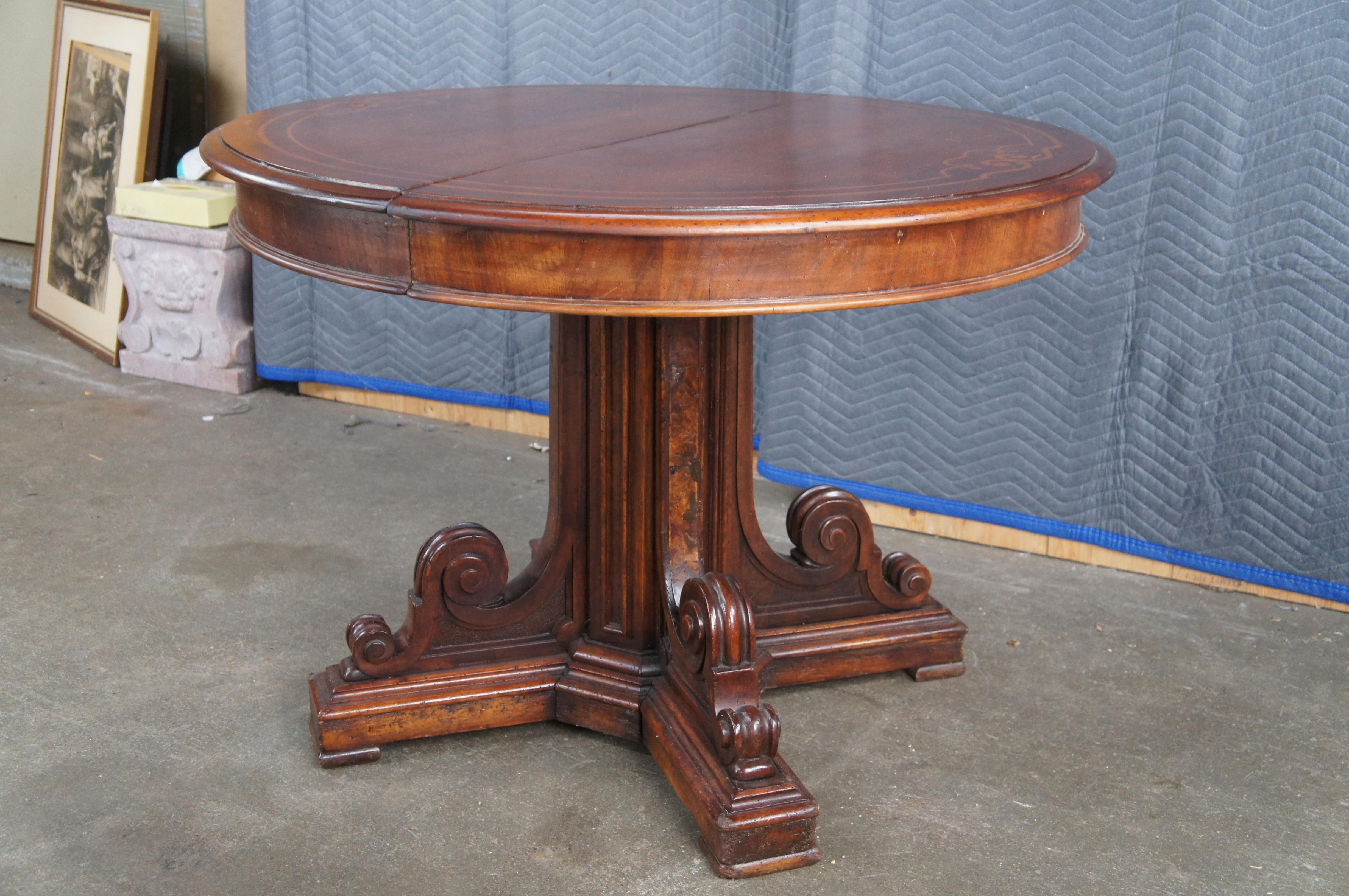 Incrusté Ancienne table de salle à manger victorienne en acajou à piédestal central pour parloir et banquet 43