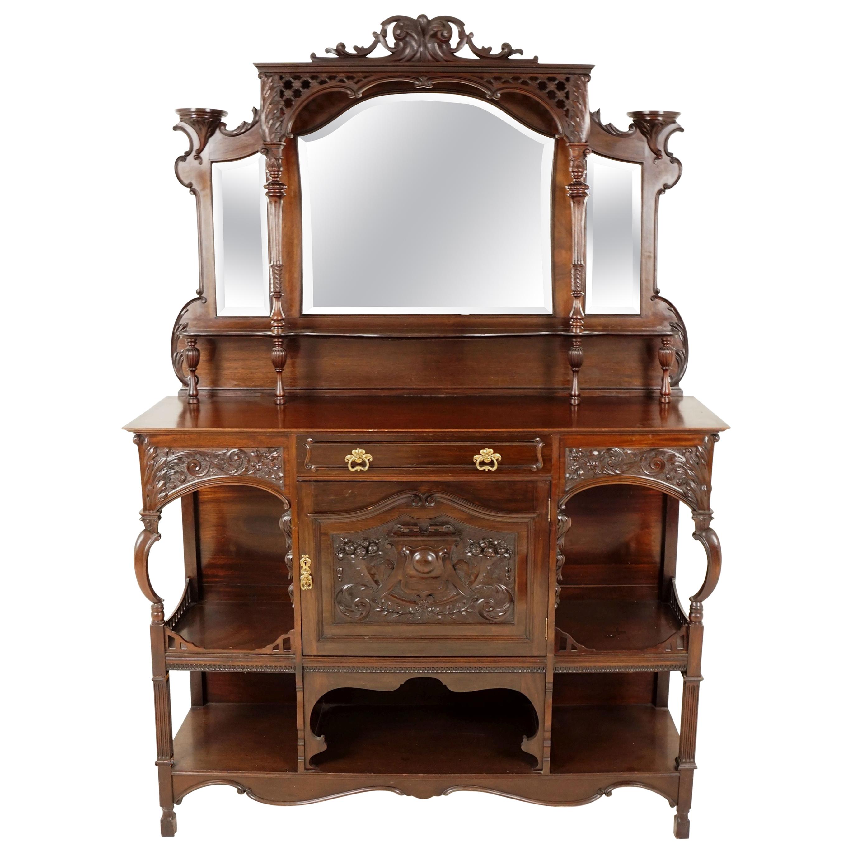 Antique Victorian Walnut Parlour, Side Display Cabinet, Scotland 1880, B2261