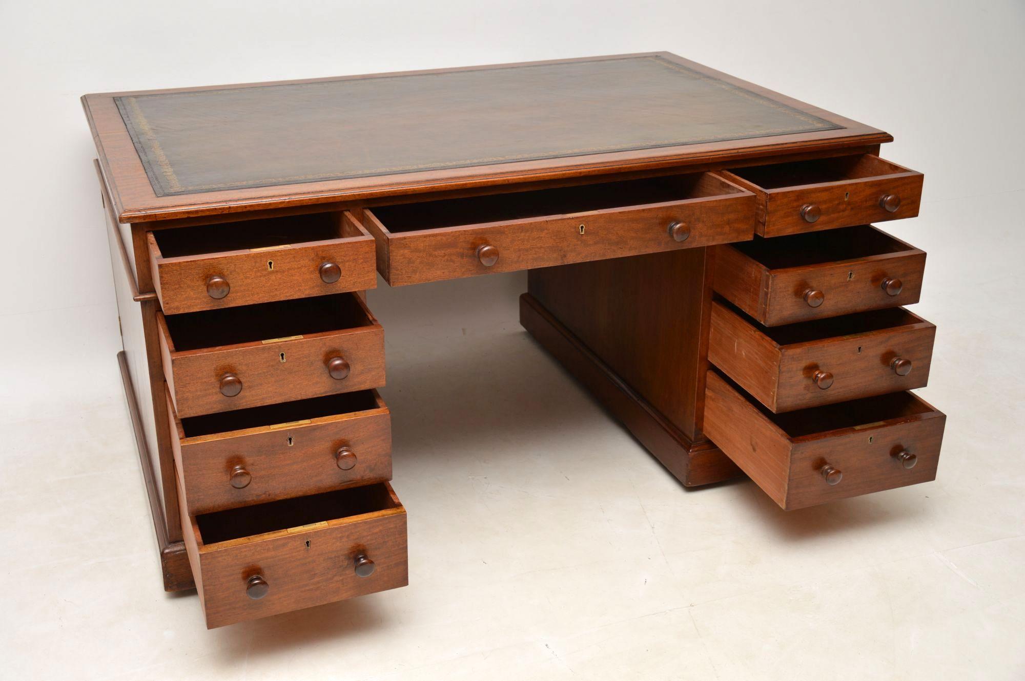 English Antique Victorian Mahogany Partners Desk