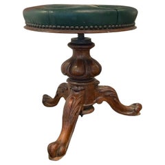 Antiguo taburete victoriano de caoba para piano