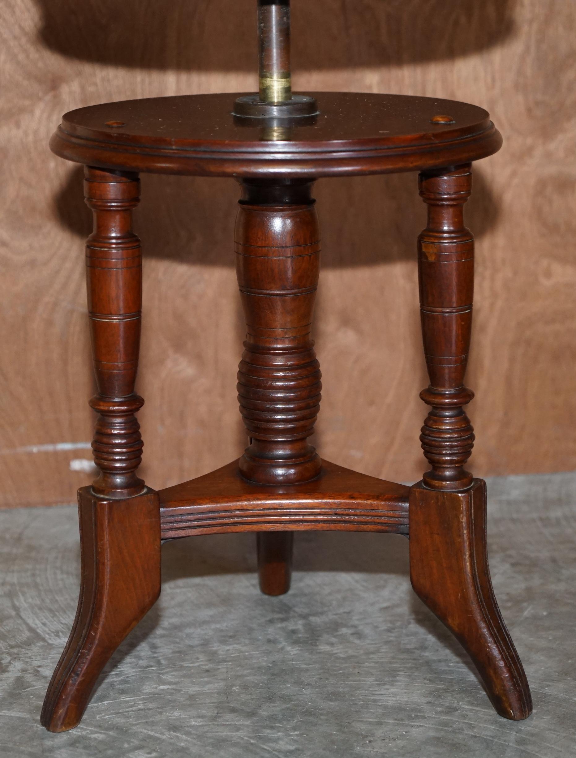 English Antique Victorian Hardwood Piano Stool with Decorative Base Height Adjustable For Sale