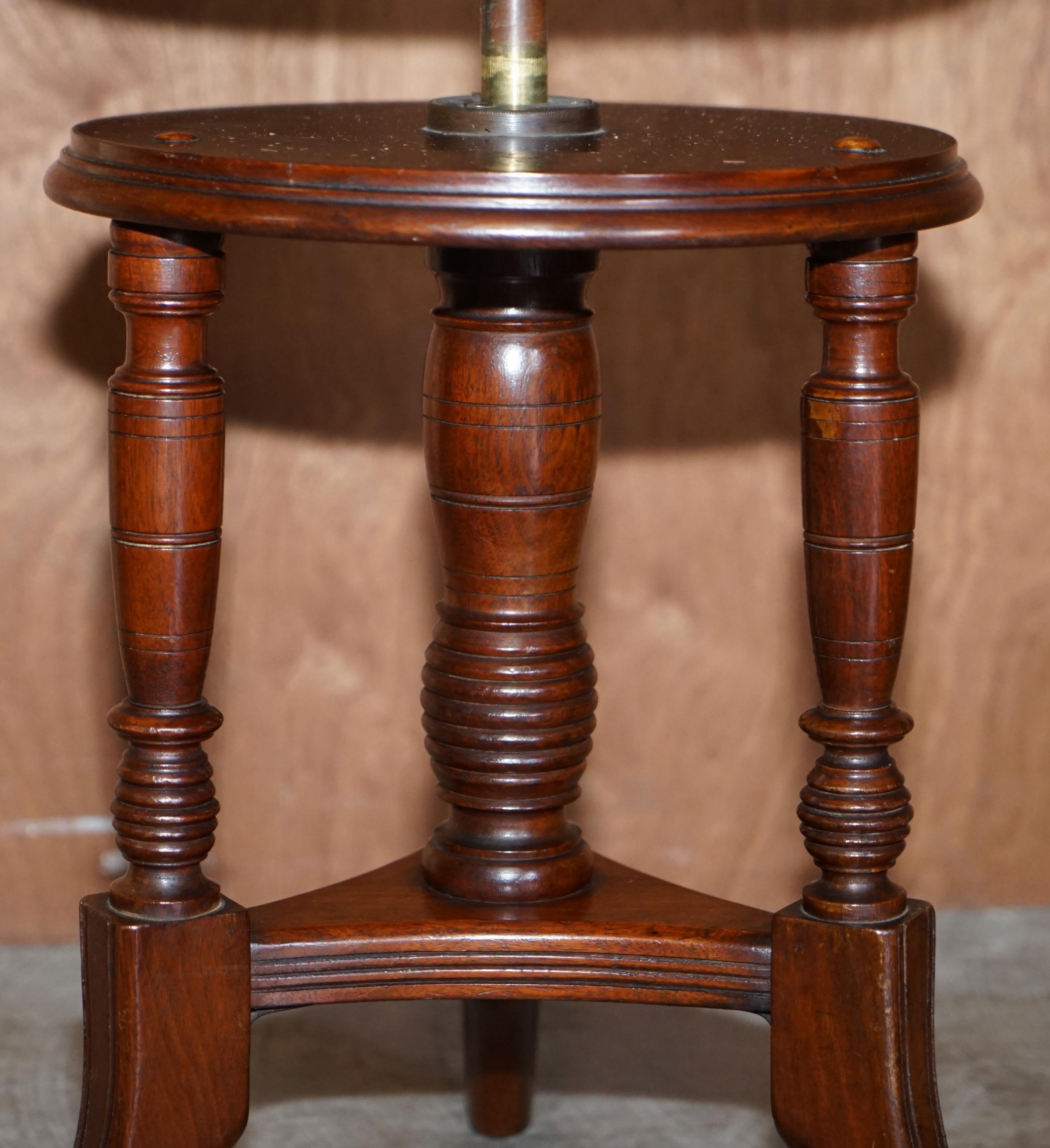 Hand-Crafted Antique Victorian Hardwood Piano Stool with Decorative Base Height Adjustable For Sale