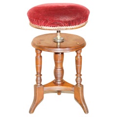 Antique Victorian Mahogany Piano Stool with Decorative Base Height Adjustable