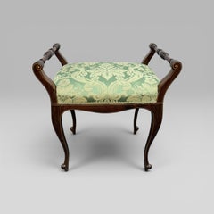 Antique Victorian Mahogany Piano Stool with Green Floral Upholstery