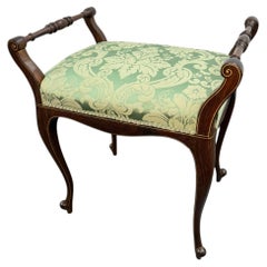 Antique Victorian Mahogany Piano Stool with Green Floral Upholstery