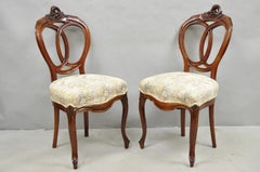 Antique Victorian Mahogany Pretzel Balloon Back Parlor Side Chairs - a Pair