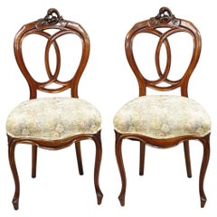 Antique Victorian Mahogany Pretzel Balloon Back Parlor Side Chairs - a Pair