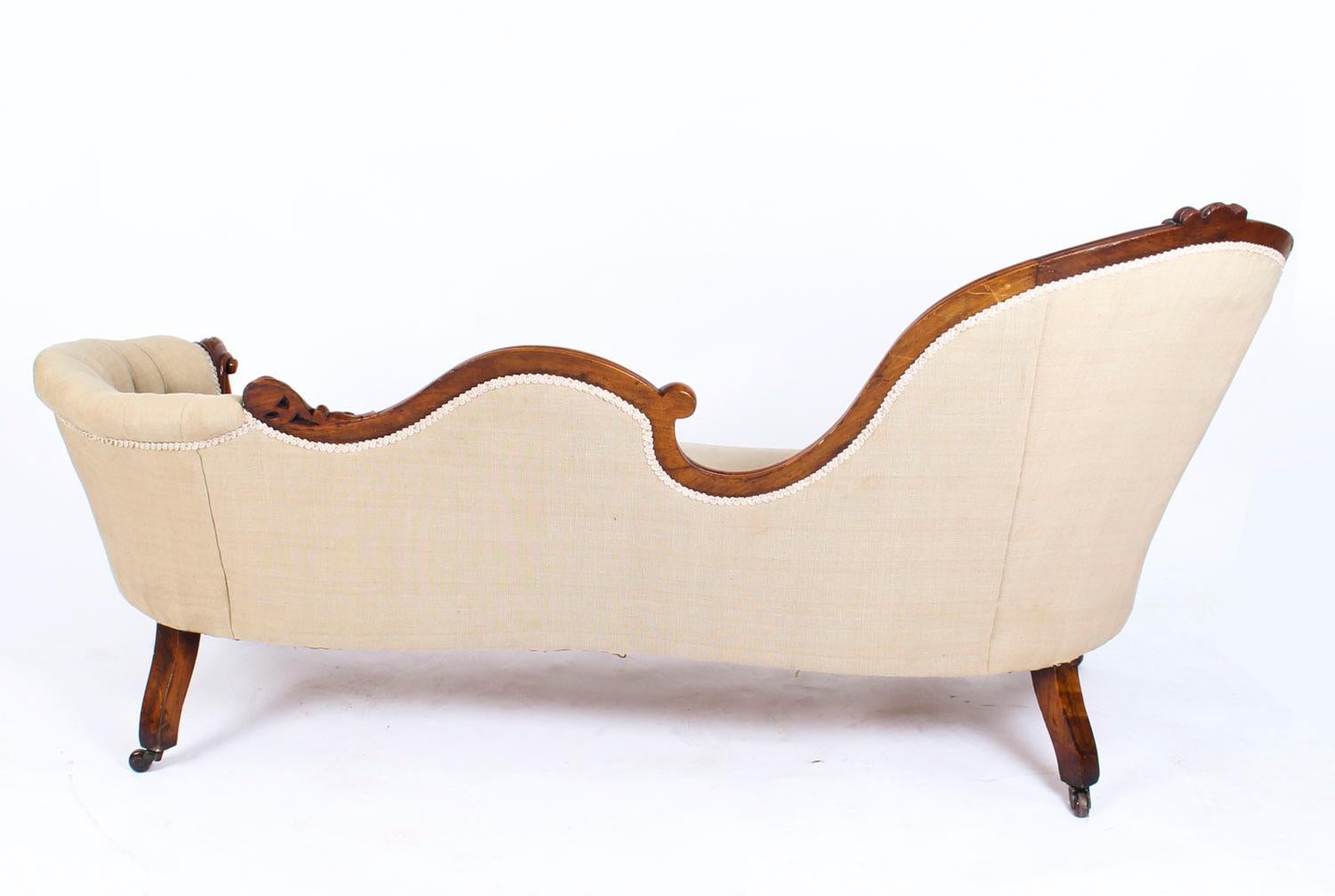 Antique Victorian Mahogany Sofa Chaise Longue Settee, 19th Century 1