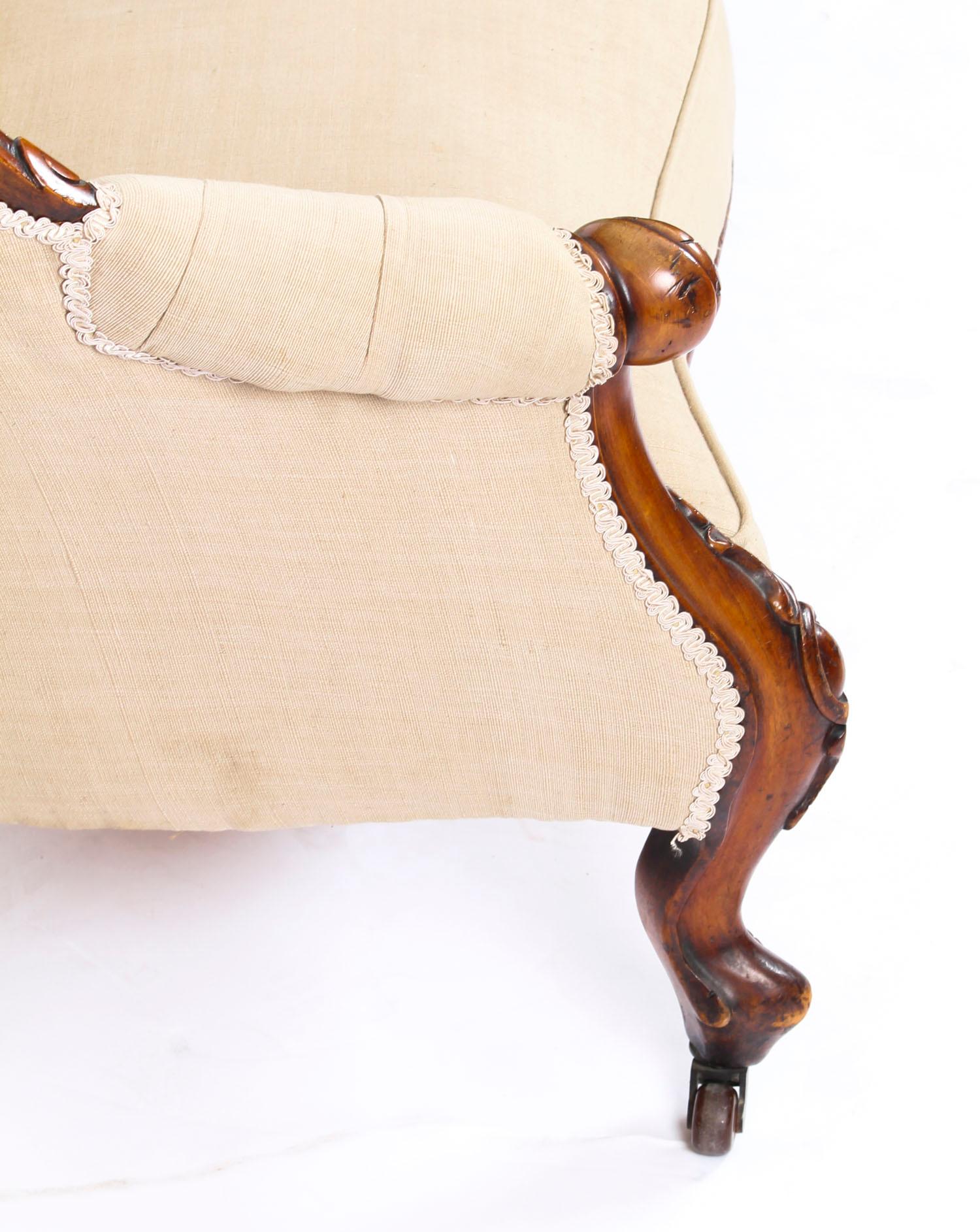 Antique Victorian Mahogany Sofa Chaise Longue Settee, 19th Century 2