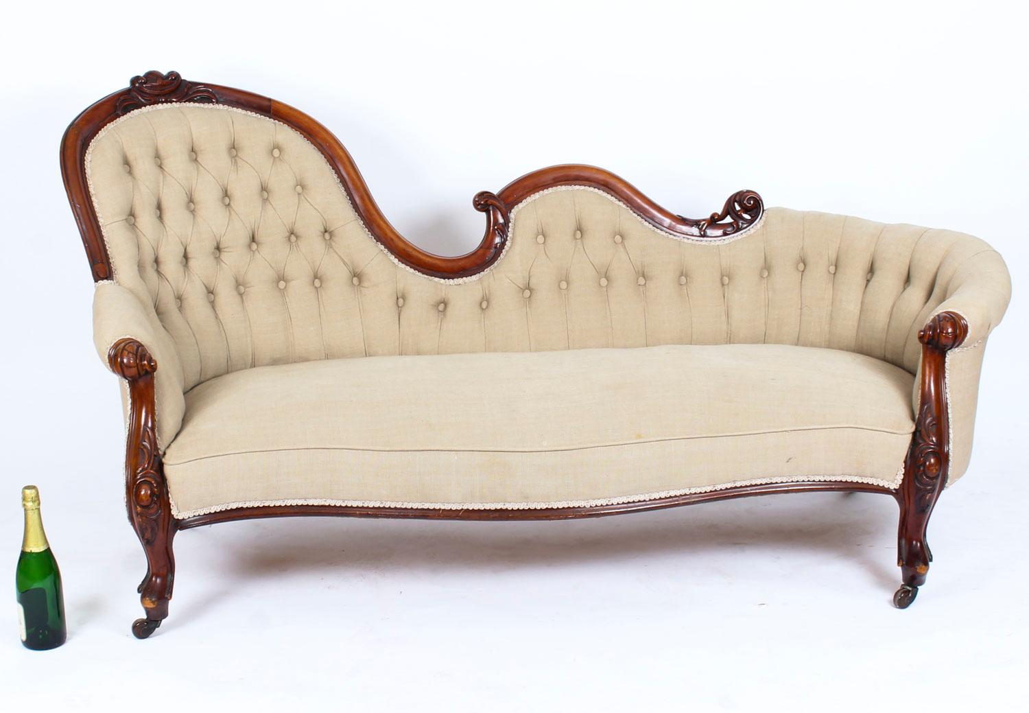 Antique Victorian Mahogany Sofa Chaise Longue Settee, 19th Century 3