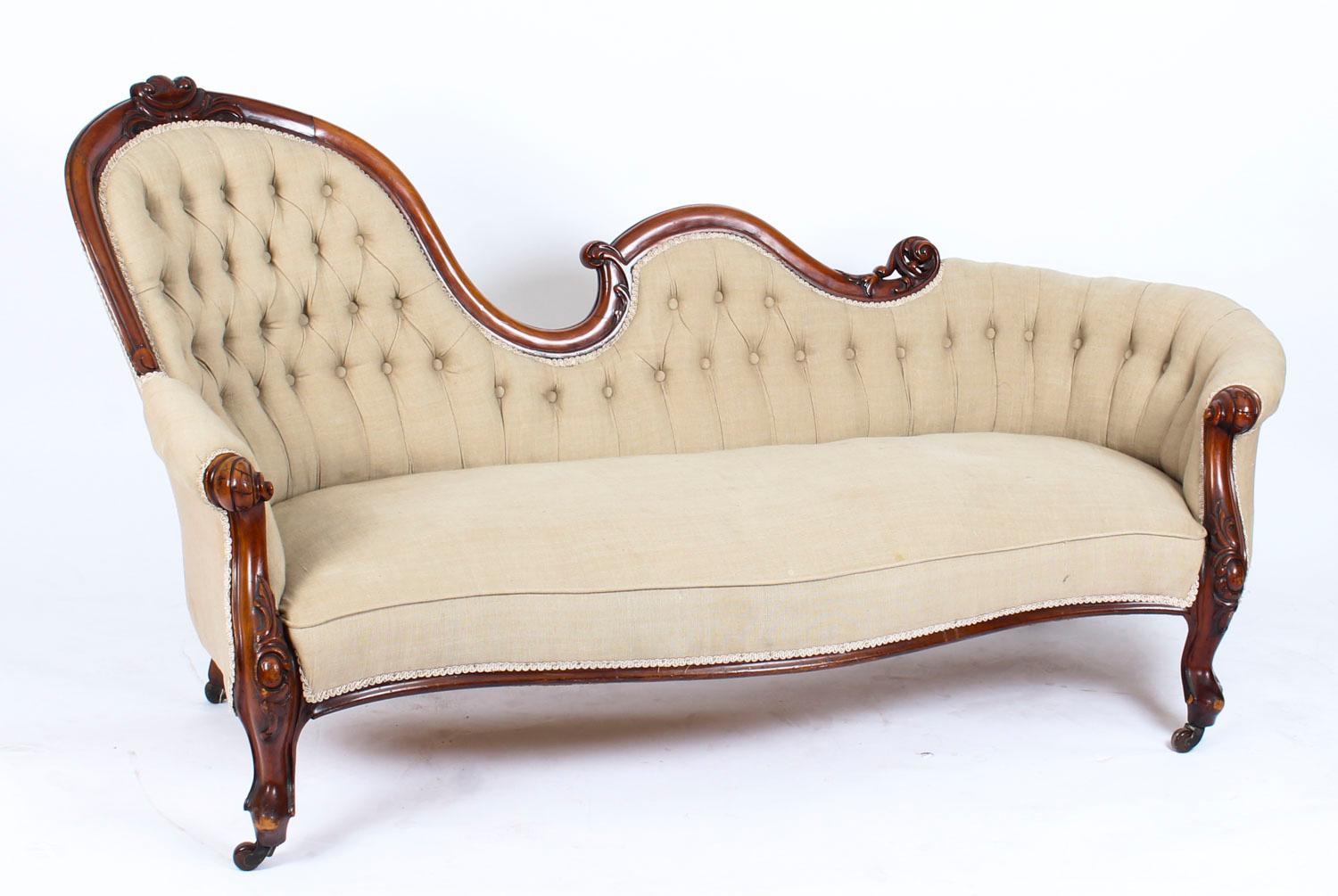 Antique Victorian Mahogany Sofa Chaise Longue Settee, 19th Century 4