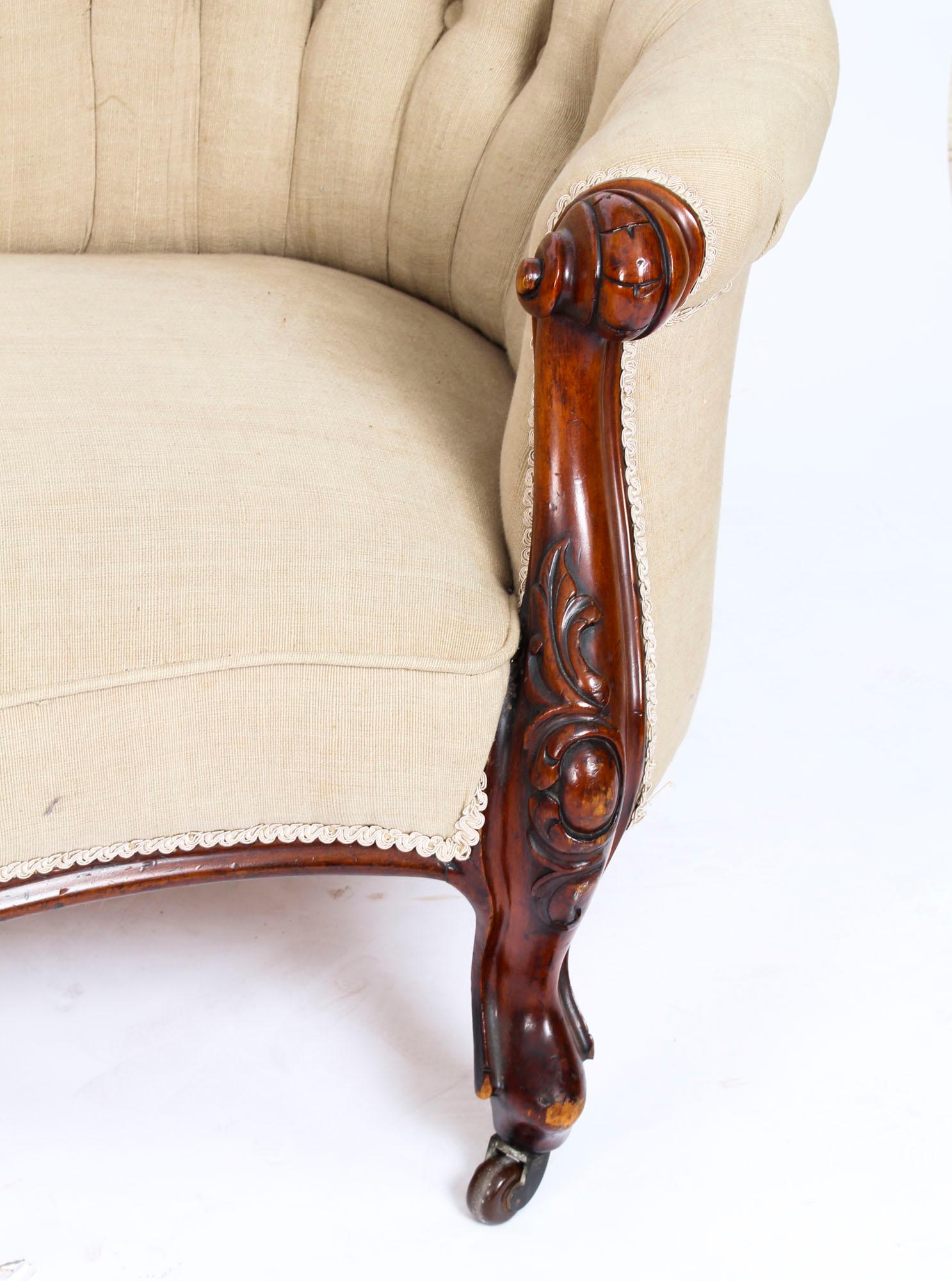 English Antique Victorian Mahogany Sofa Chaise Longue Settee, 19th Century