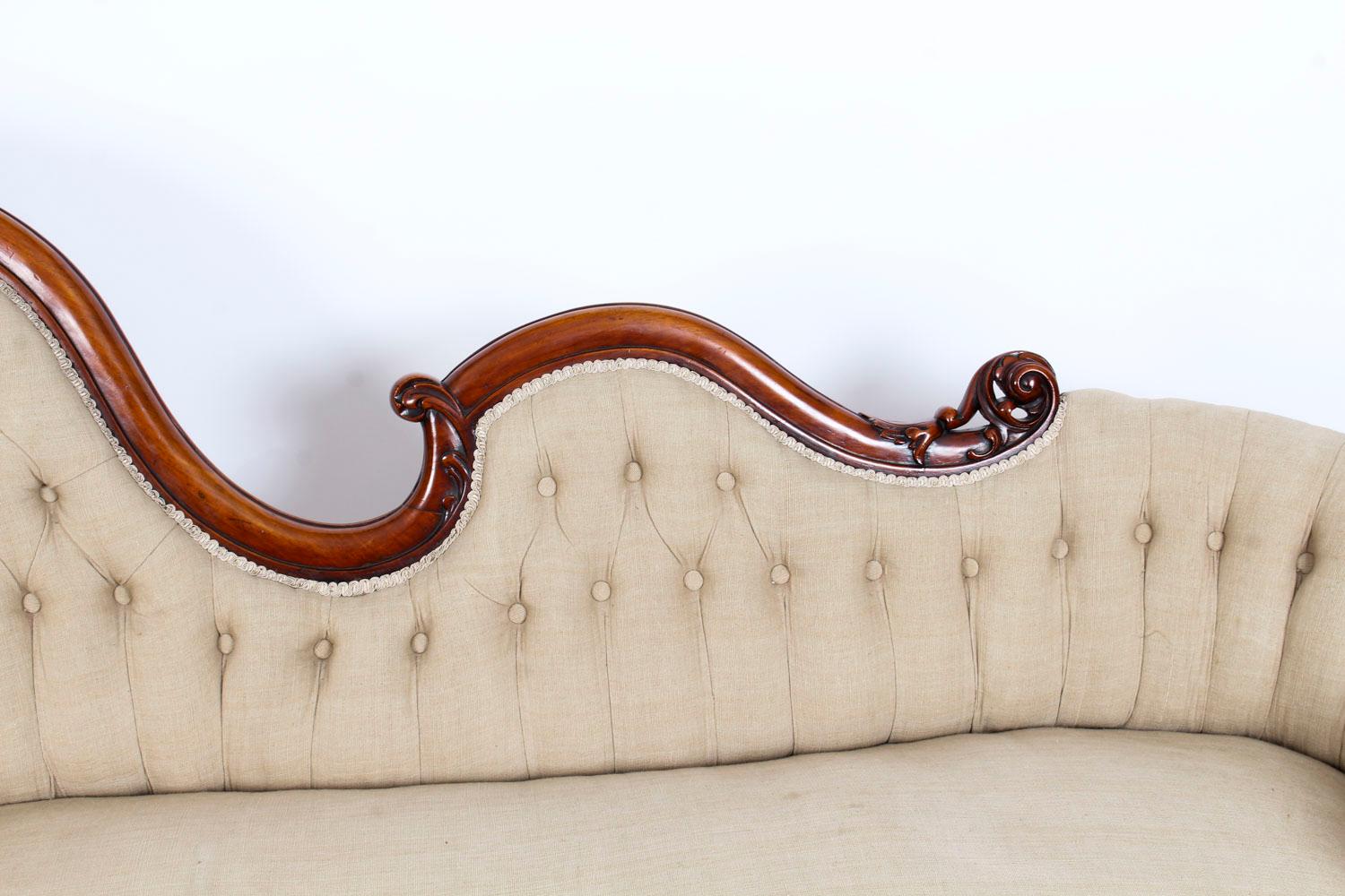 Mid-19th Century Antique Victorian Mahogany Sofa Chaise Longue Settee, 19th Century