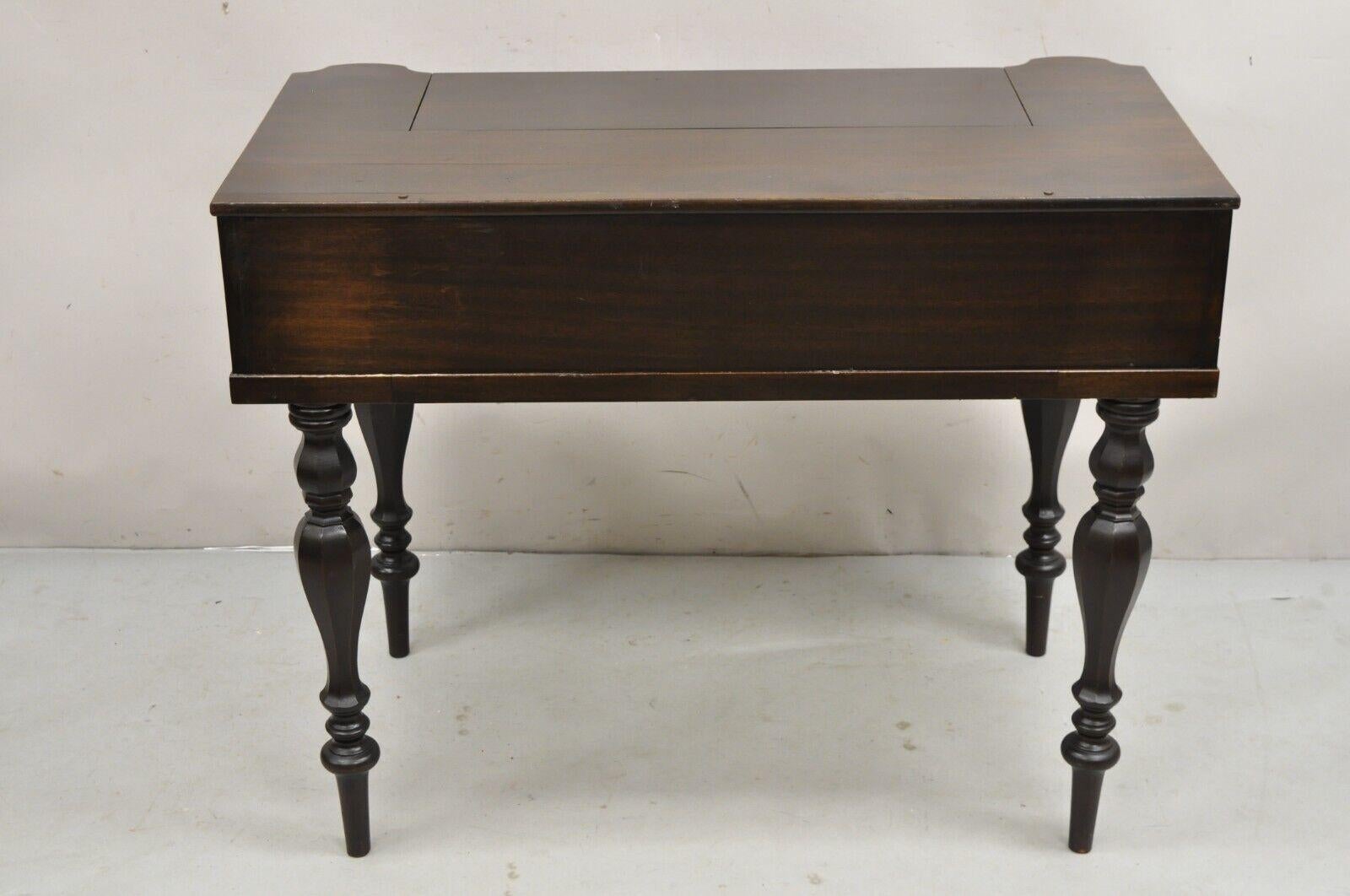 Antique Victorian Mahogany Spinet Piano Style Flip Top Secretary Writing Desk For Sale 6