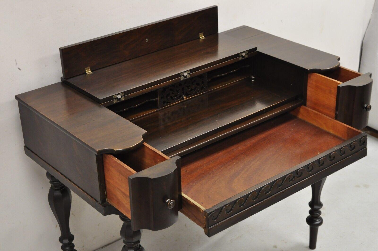 20th Century Antique Victorian Mahogany Spinet Piano Style Flip Top Secretary Writing Desk For Sale