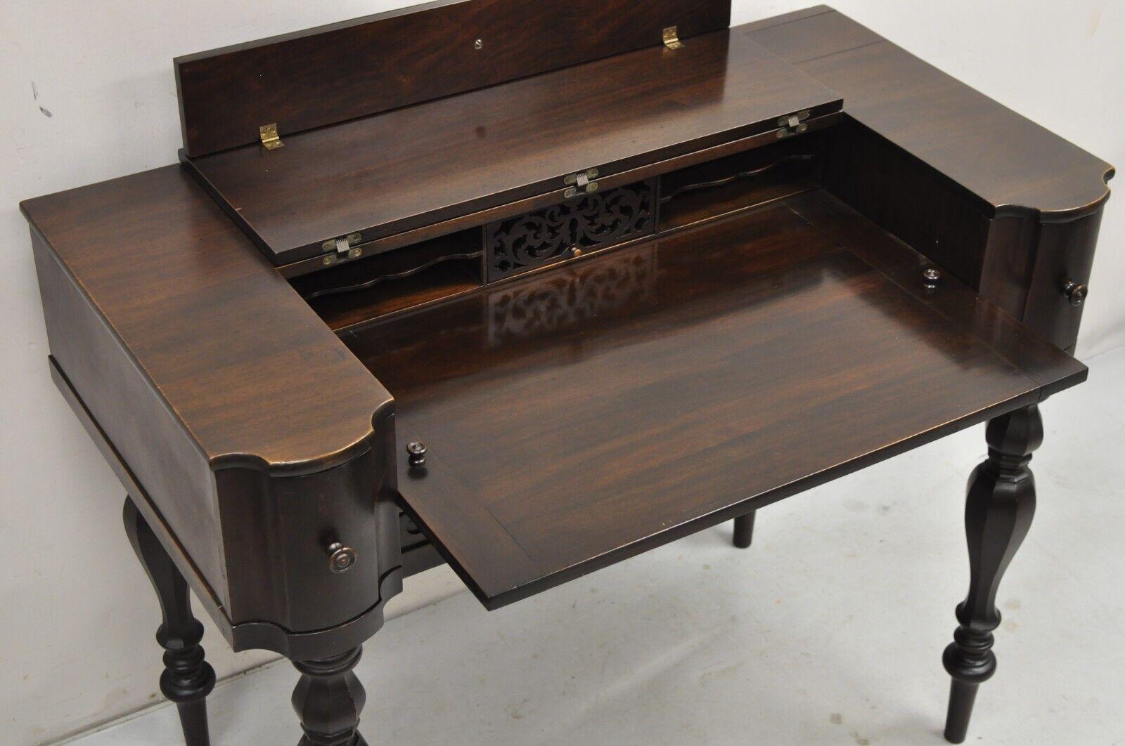 Antique Victorian Mahogany Spinet Piano Style Flip Top Secretary Writing Desk For Sale 1