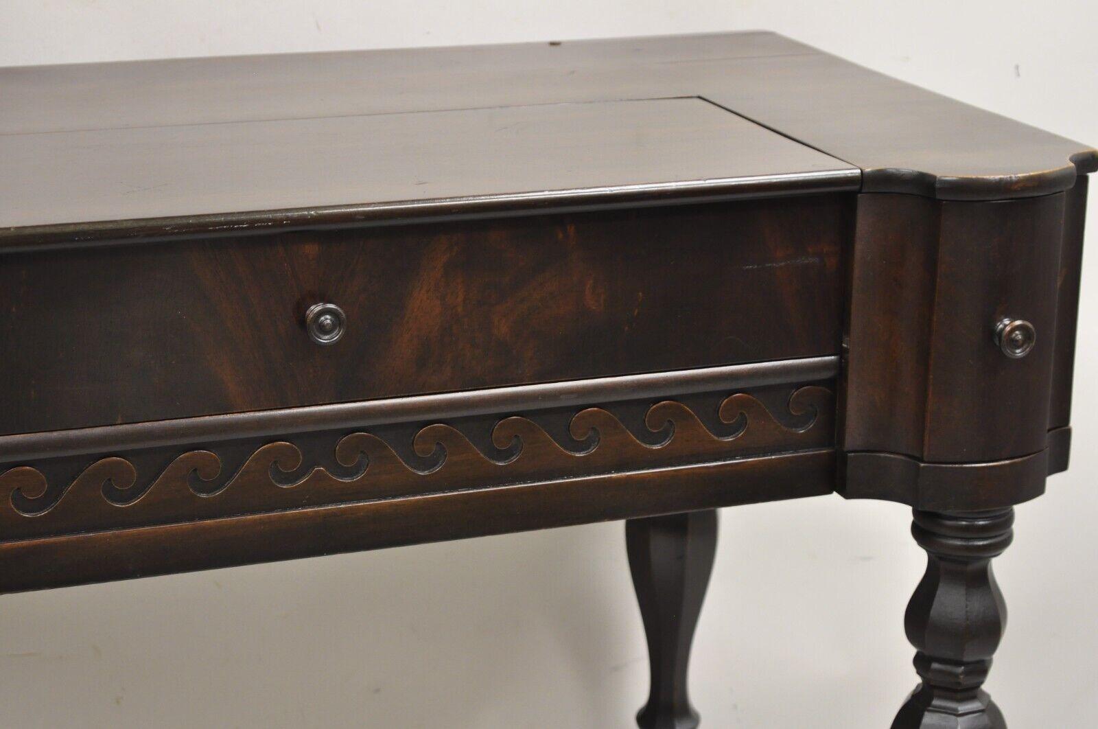 Antique Victorian Mahogany Spinet Piano Style Flip Top Secretary Writing Desk For Sale 2