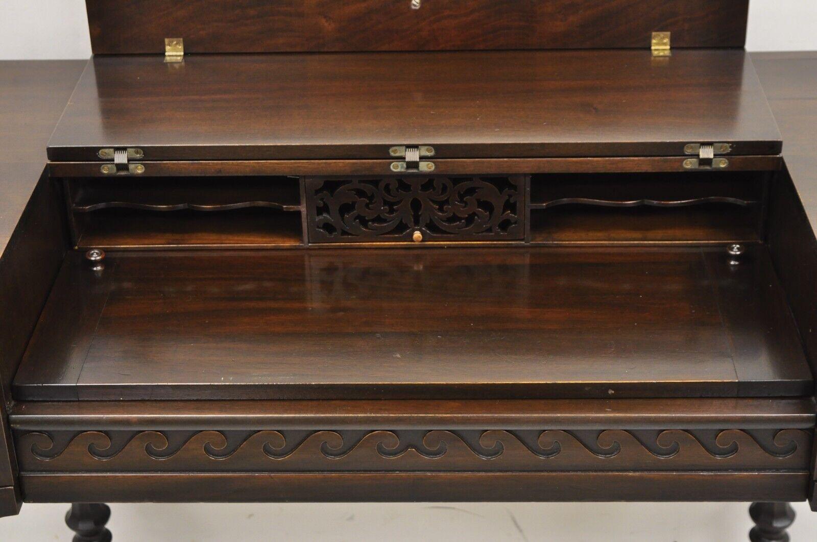 Antique Victorian Mahogany Spinet Piano Style Flip Top Secretary Writing Desk For Sale 5