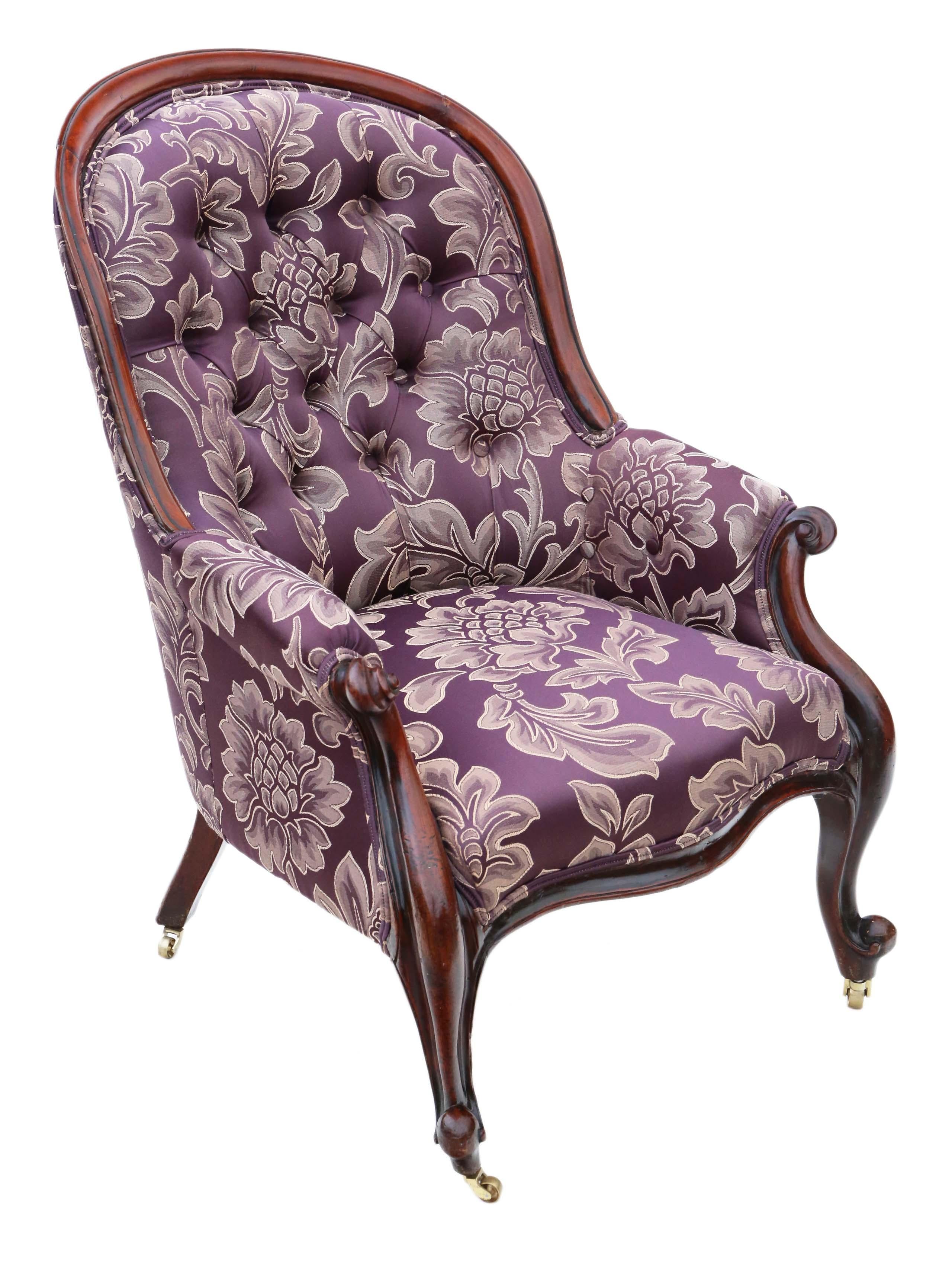 Fin du XIXe siècle Ancien fauteuil à dossier en cuillère en acajou de l'époque victorienne en vente