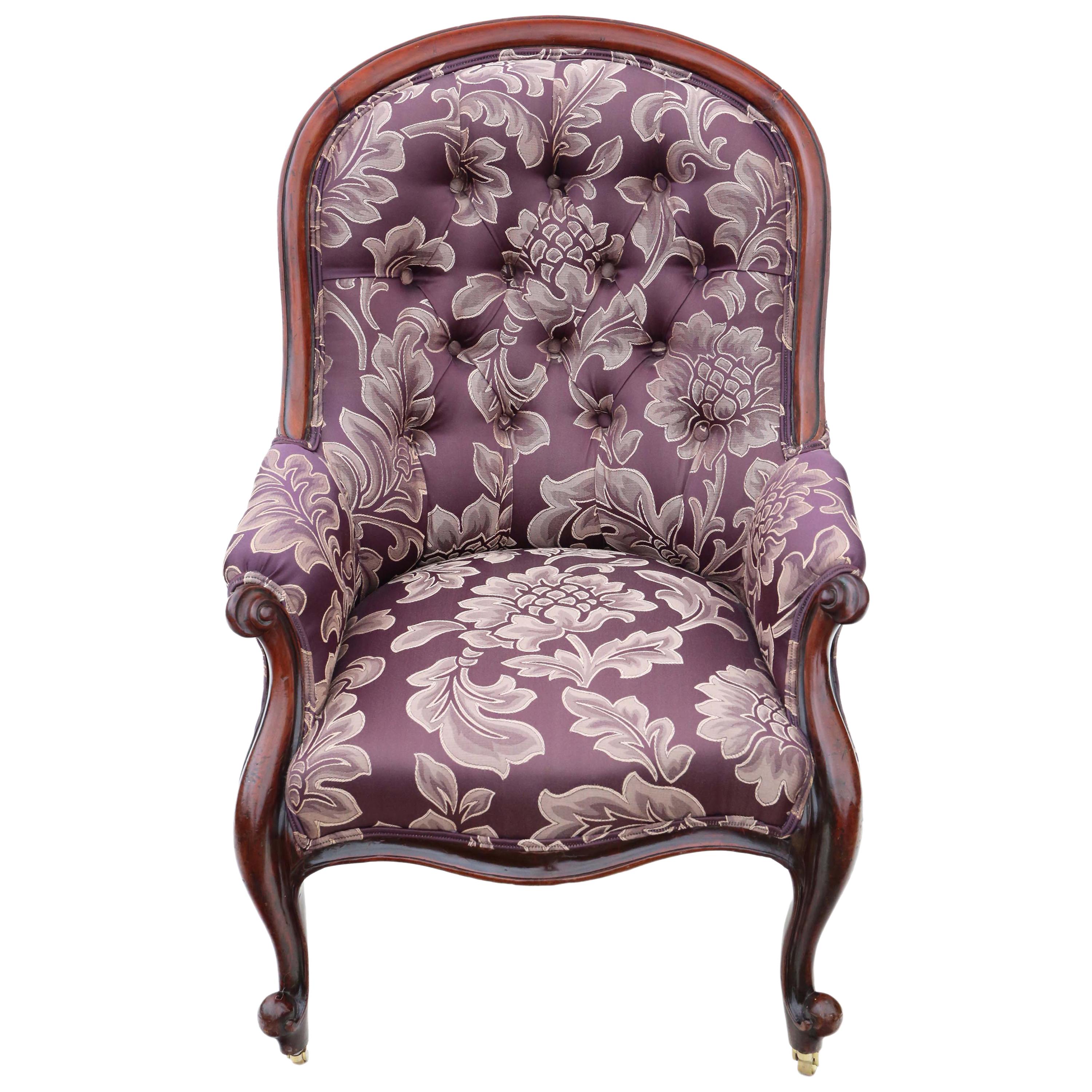 Ancien fauteuil à dossier en cuillère en acajou de l'époque victorienne