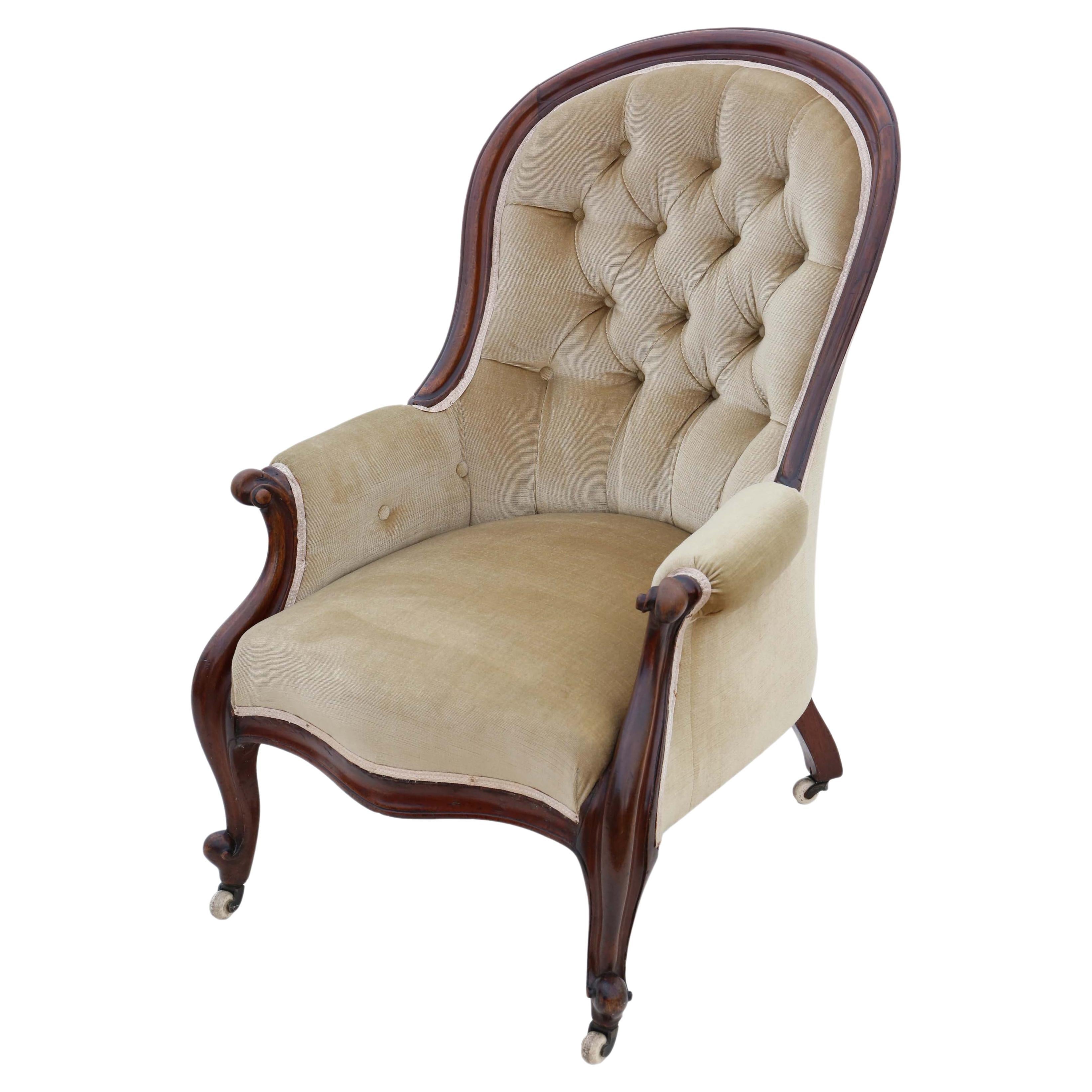 Antique Victorian Mahogany Spoon Back Slipper Armchair For Sale