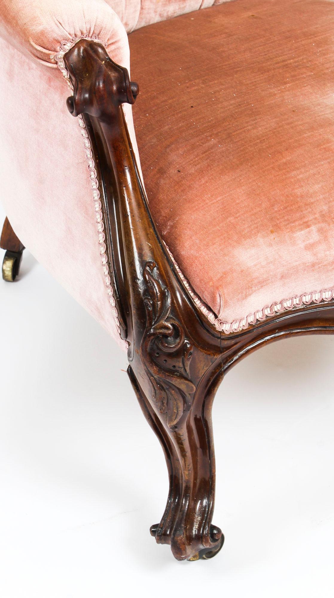 Velvet Antique Victorian Mahogany Spoon Backed Armchair 19th Century