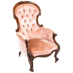 Antique fauteuil victorien en acajou à dossier cuillère 19ème siècle