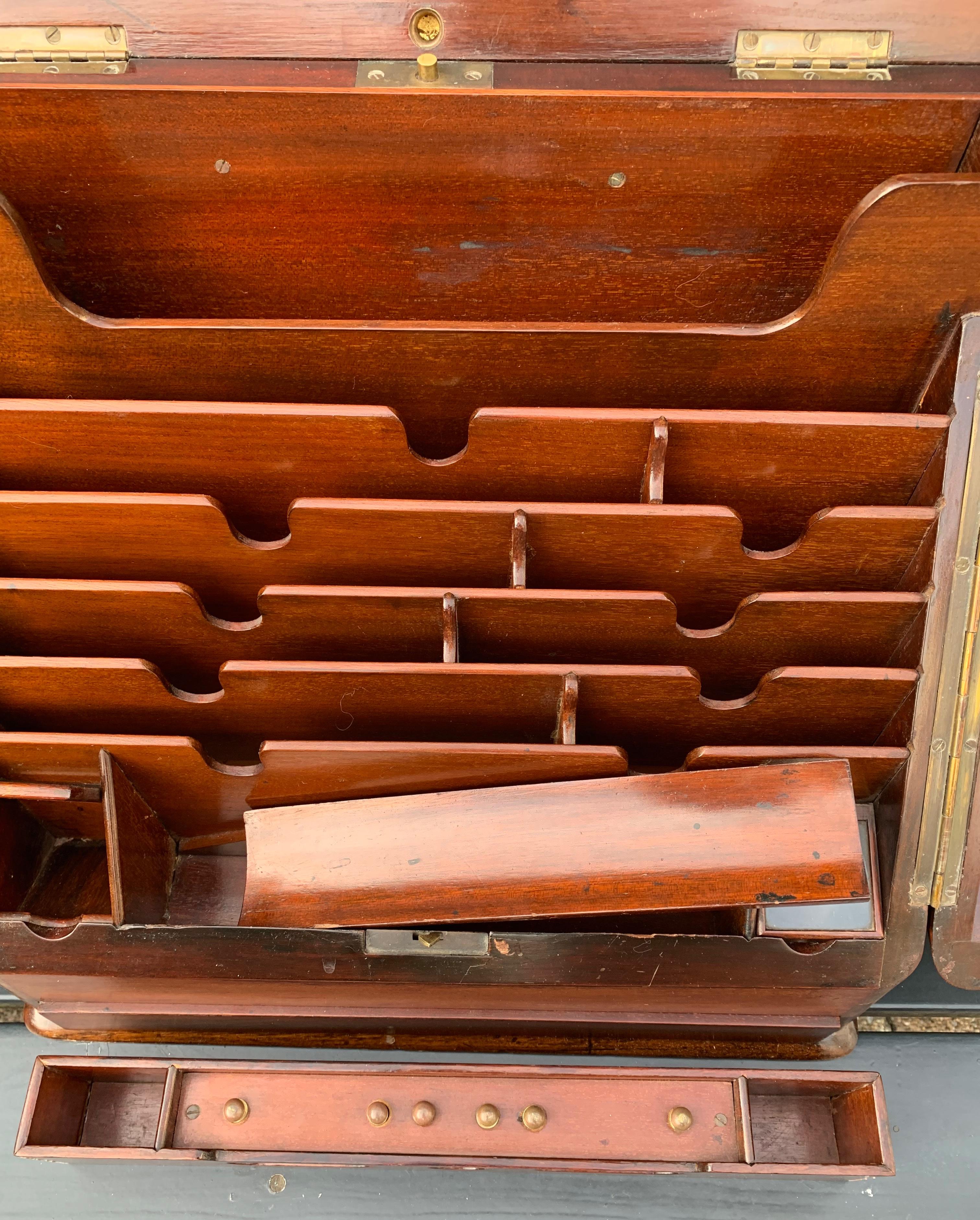 Antique Victorian Mahogany Stationary Box w. Perpetual Calendar, Bramah Improved For Sale 3