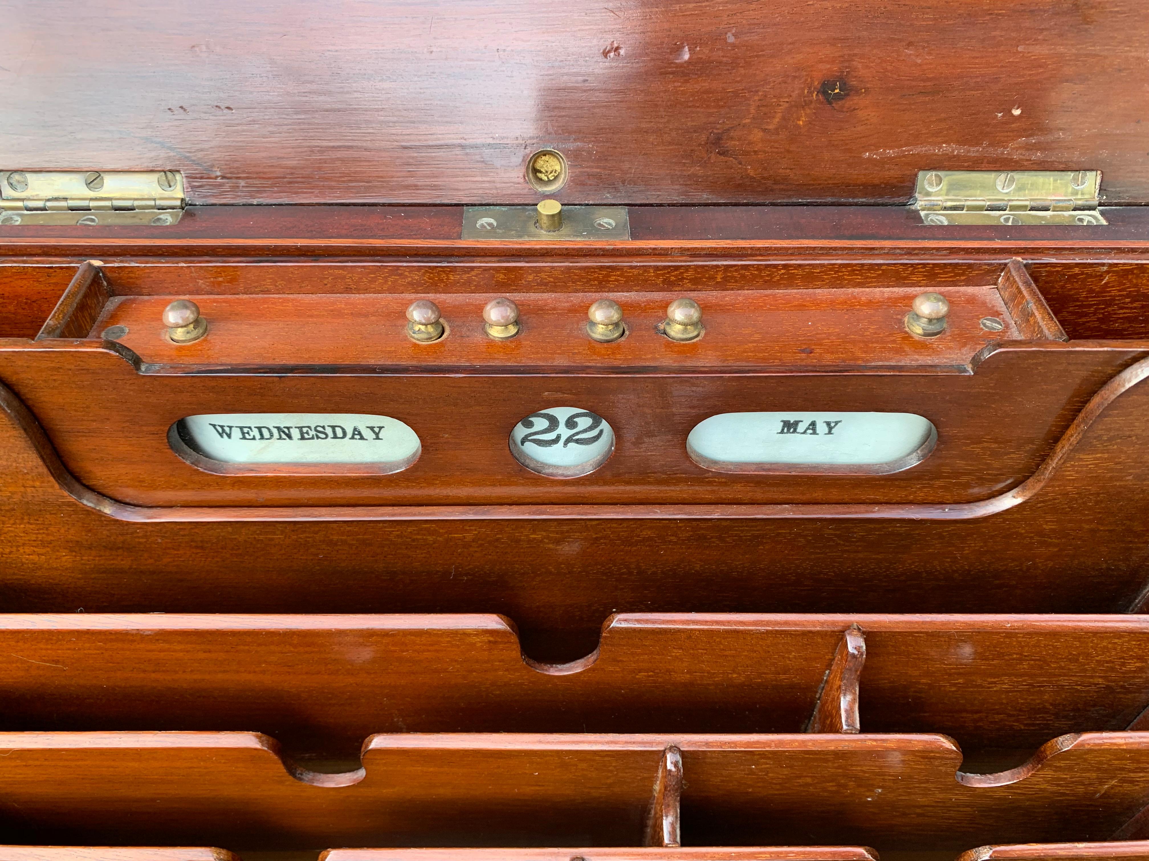 Antique Victorian Mahogany Stationary Box w. Perpetual Calendar, Bramah Improved For Sale 8