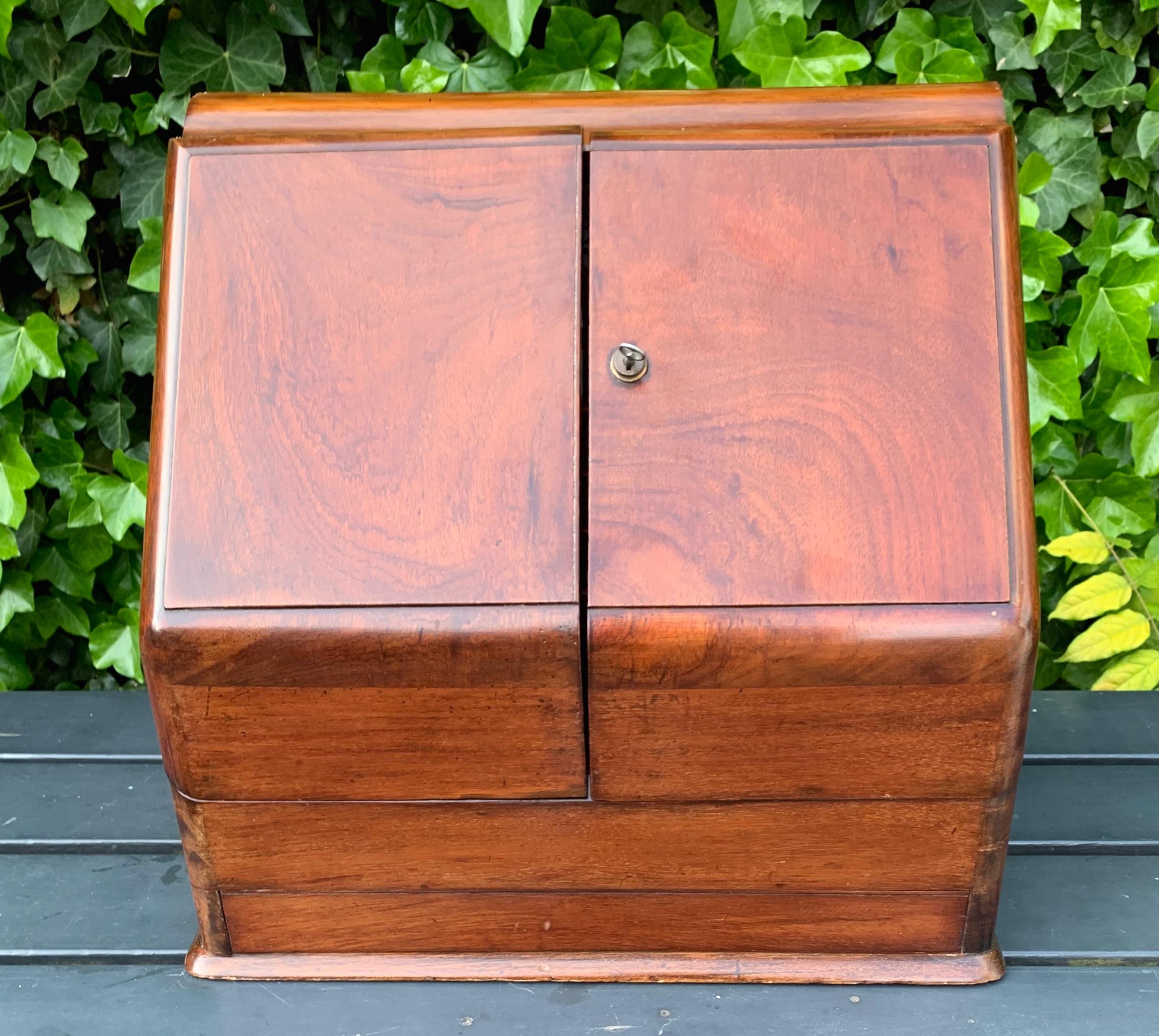European Antique Victorian Mahogany Stationary Box w. Perpetual Calendar, Bramah Improved For Sale