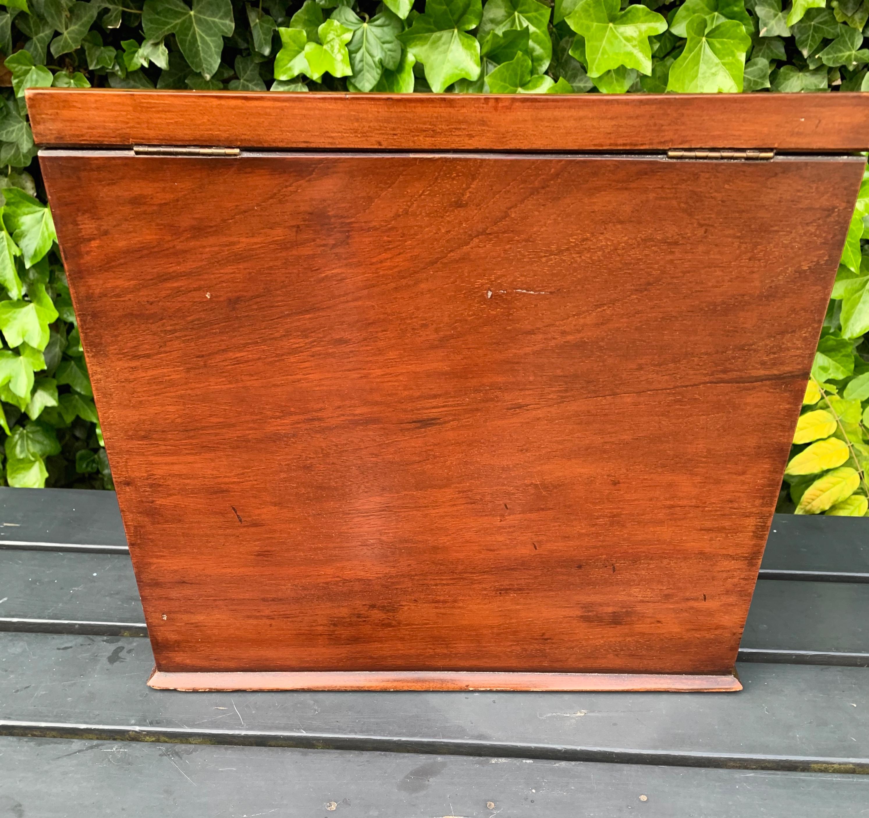 Brass Antique Victorian Mahogany Stationary Box w. Perpetual Calendar, Bramah Improved For Sale