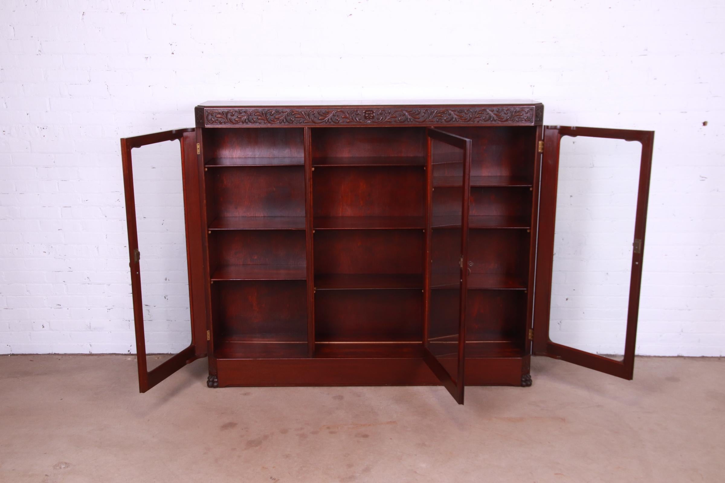 Antique Victorian Mahogany Triple Bookcase with Old Man of the North Carving 6