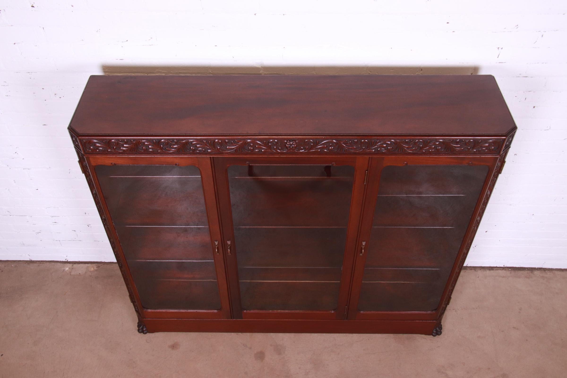 Antique Victorian Mahogany Triple Bookcase with Old Man of the North Carving 7