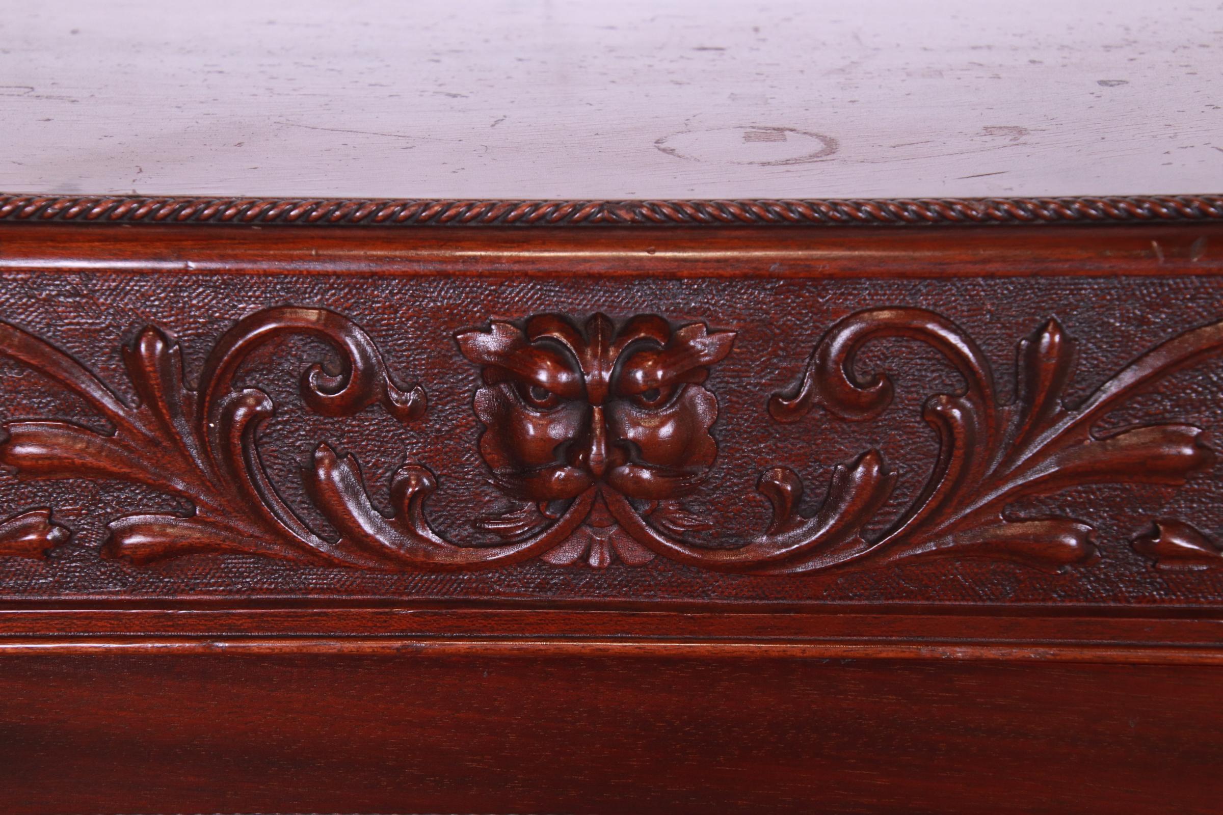 Antique Victorian Mahogany Triple Bookcase with Old Man of the North Carving 2
